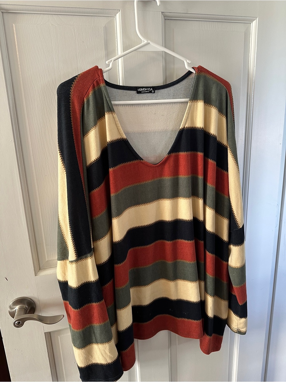 HEIMISH USA Striped V-Neck Knit Top Size 2X Boho Oversized Slouchy- Plus Size